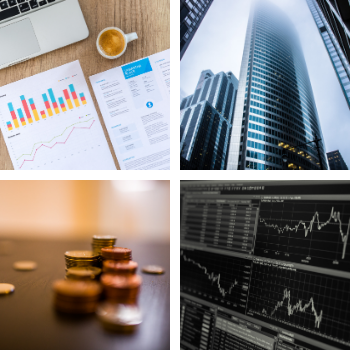 Composite image of skyscrapers, money, financial charts, and documents