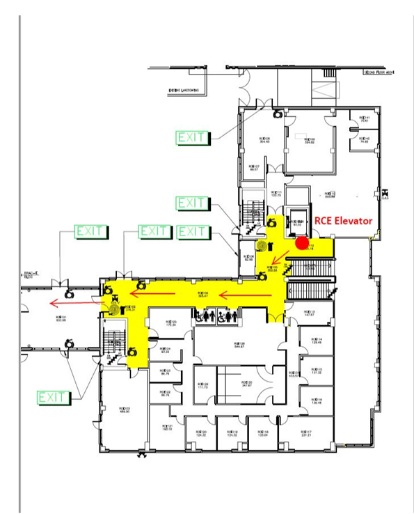 The images below highlight the East Wing out of service elevator (first image) and the alternate West Wing in service elevator (second image). 