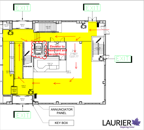 The images below highlight the East Wing out of service elevator (first image) and the alternate West Wing in service elevator (second image). 