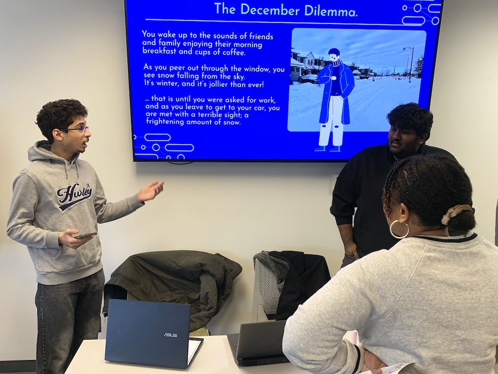 Two students make a presentation